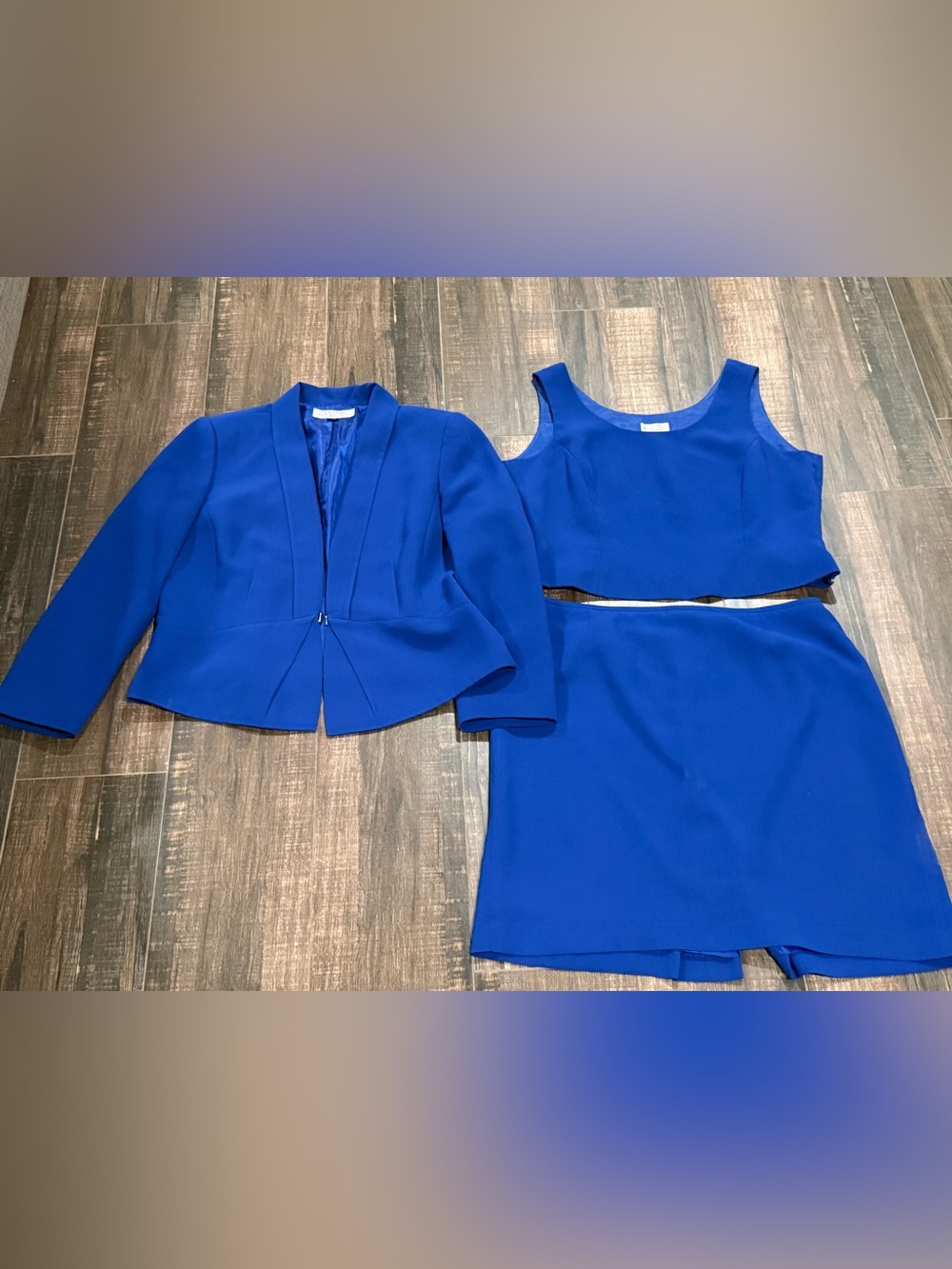 Tahari Royal Blue Jacket, Crop Top & Midi Skirt Set